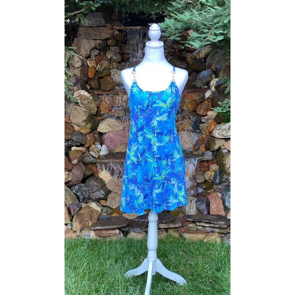 Banana Boat Sundress Womens Size Medium NWT Blue Tropical UPF 50+ Dress